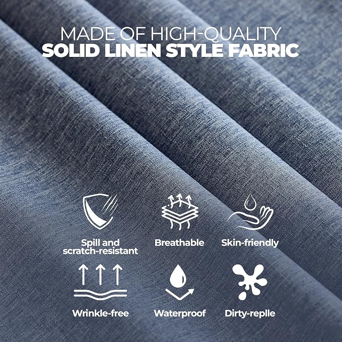 Decorelia Waterproof Faux Linen Rustic Farmhouse Table Cloth for Round Table, Texture Wrinkle-free Outdoor Table Cover for Party, Wedding, Picnics, Patio Table (60 Inch, Round (2-4 Seats), Denim Blue)