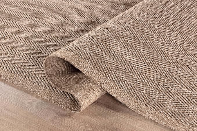 CAMILSON Easy Jute Rug 5x7, Indoor Outdoor Natural Color Fiber Area Rugs for Living Room Patio and Bedroom Rug Herringbone Seagrass Woven Design Easy-Cleaning, Washable Outside Carpet Alfombras 5 x 7