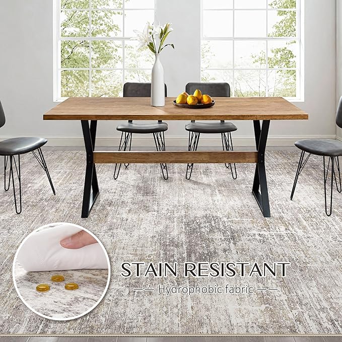 kakania Abstract 12x18 Area Rugs for Living Room: Washable Rugs Brown Gold | Soft, Non-Slip, Low-Pile, Pet & Kid Friendly - Large Modern Home Decor Carpet for Bedroom/Dining Room/Office/Nursery