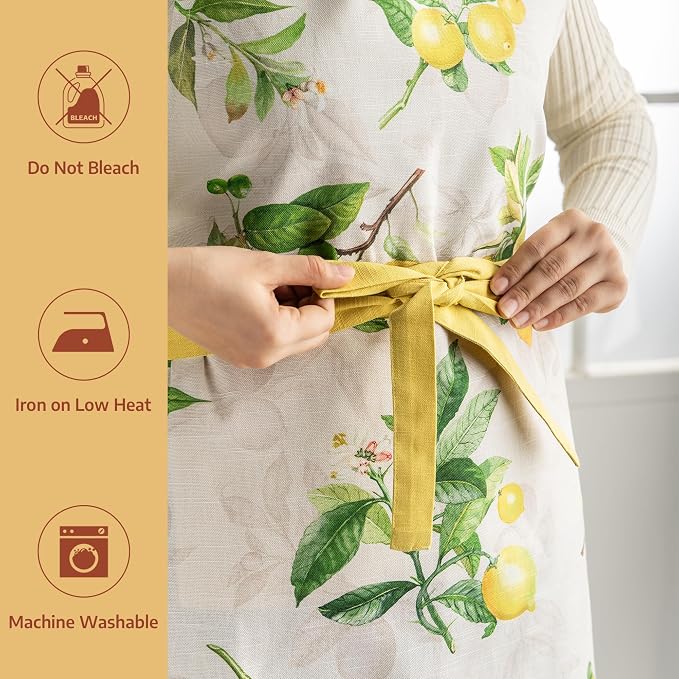 Maison d' Hermine Aprons for women with Pocket 100% Cotton (27.50"x31.50") | Adjustable Neck Strap & long ties Apron Men Chef Wedding Cooking Gardening Server Maid