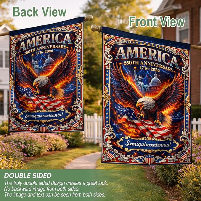 250th Anniversary Patriotic Design, 1776-2026 Commemorative, 250 Anniversary Usa Flag, Garden Flags For Outside, Front And Back Print 4 (30x40 Inch)