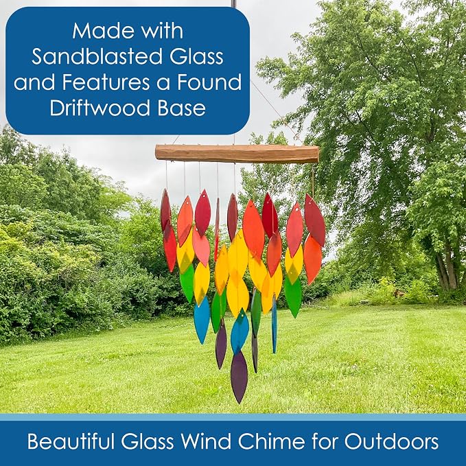 Blue Handworks Rainbow Waterfall Glass Wind Chime | Handcrafted Waterfall Glass Wind Chime Spanning the Full Rainbow Spectrum - Violet, Blue, Green, Yellow and Red