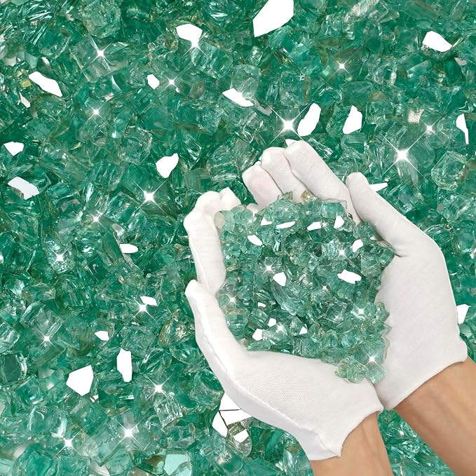 Skyflame 10-Pound Fire Glass for Fireplace Fire Pit and Landscaping, 1/2-Inch Light Green Reflective
