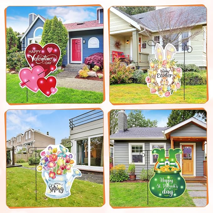 Reallnaive 12 Pcs Solar Seasonal LED Garden Flags 12 x 18 Inch Yard Flags 4th of July Summer Fall Halloween Thanksgiving Day Decorations Welcome Garden Flag Lawn Yard Outdoor Holiday Decoration