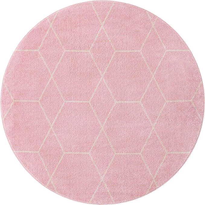 Unique Loom Trellis Frieze Collection Area Rug - Geometric (6' Round, Light Pink/ Ivory)