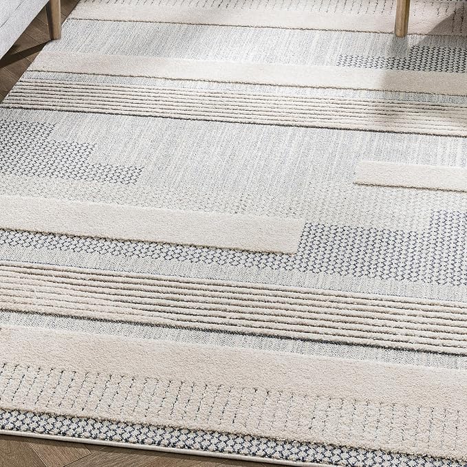 Well Woven Harlow Collection Briar Light Blue - Modern Tribal Minimalist Geometric 5x7 Area Rug - Ideal for Living Room, Dining Room & Bedroom - Durable, Stain Resistant & Easy to Clean