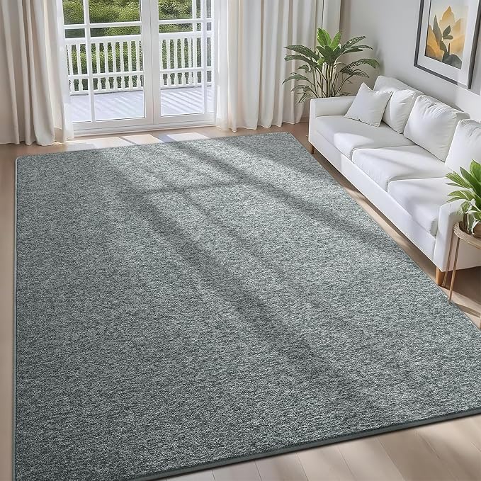 7x10 Grey Green Area Rug | Washable Memory Foam, Low Pile Non Slip Indoor Carpet for Living Room Bedroom Office Classroom College Dorm Room Home Decor