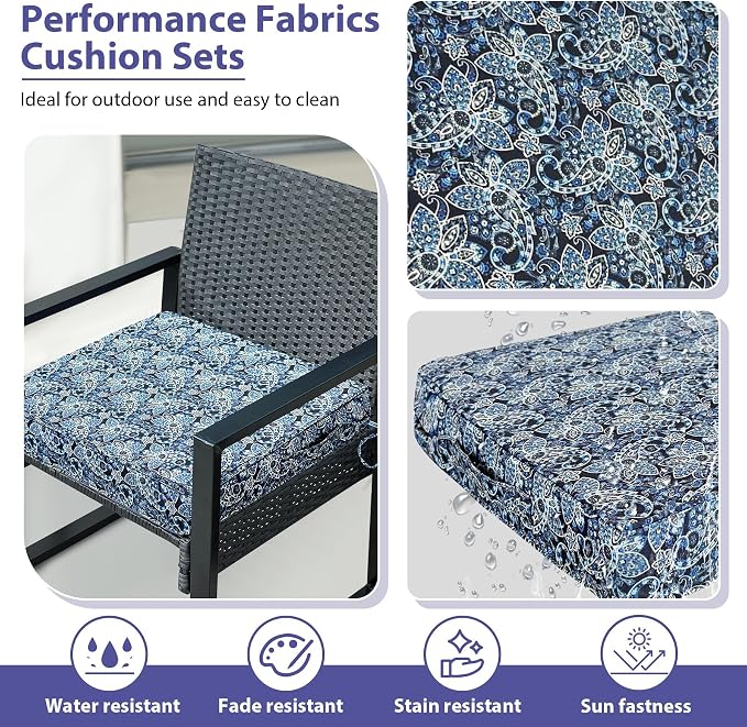 IPYNBAP Outdoor Chair Cushions Set of 4 -Waterproof Outdoor Seat Cushions for Patio Furniture, Patio Chair Cushion with Handle and Ties, Out Door Chair Pads,19x19x3-Square, Green Paisley