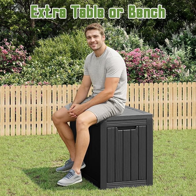 Outdoor Storage Box, 45 Gallon Deck Box with Lockable Lid, Waterproof Resin Storage Bin for Cushions, Garden Tools, Patio Furniture, Black