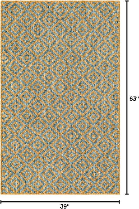 Unique Loom Jill Zarin Jill Zarin Outdoor Collection Area Rug - Costa Rica (3' 3" x 5' 3" Rectangle, Yellow and Aqua/Light Blue)