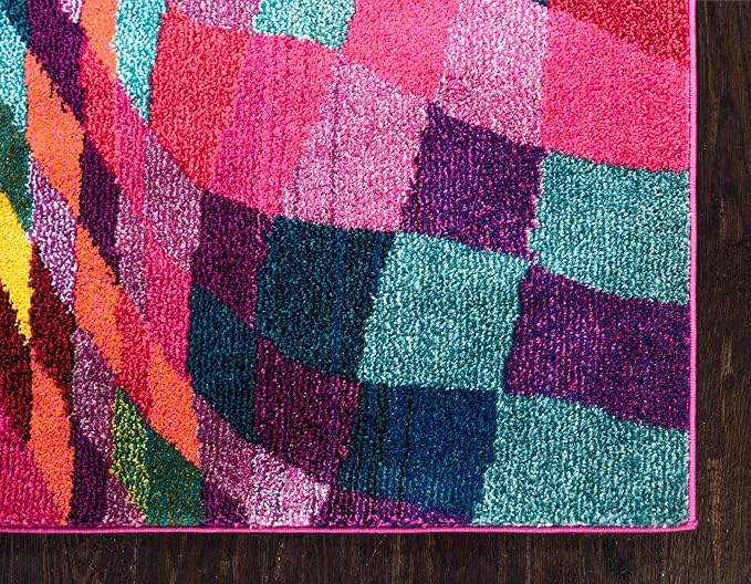 Unique Loom Estrella Collection Geometric, Abstract, Colorful, Modern, Eclectic Area Rug (2' 7 x 10' 0 Runner, Multi/Pink)