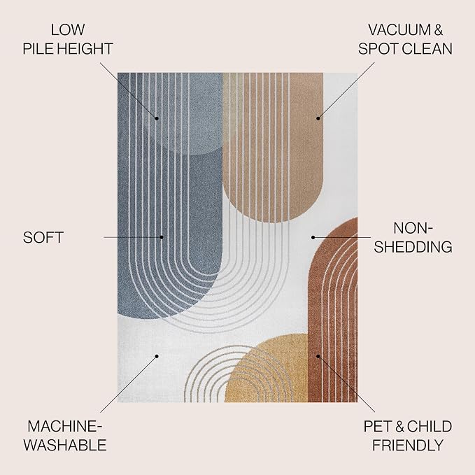 JONATHAN Y Machine Washable Multi Indoor Area Rug 3X5 ft, Arches Contemporary Minimalist for Living Room, Bedroom, Kitchen, Office, Easy-Cleaning, High Traffic, Pet-Friendly, Non-Shedding (WSH312A-3)