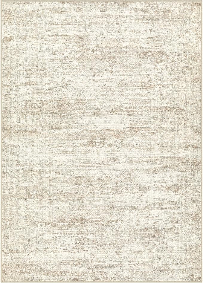 UERMEI 5x7 Washable Area Rug - Neutral Modern Abstract Living Room Rugs, Non-Slip Soft Large Indoor Floor Carpet for Bedroom Home Office & Under Dining Table Decor, Beige/Brown