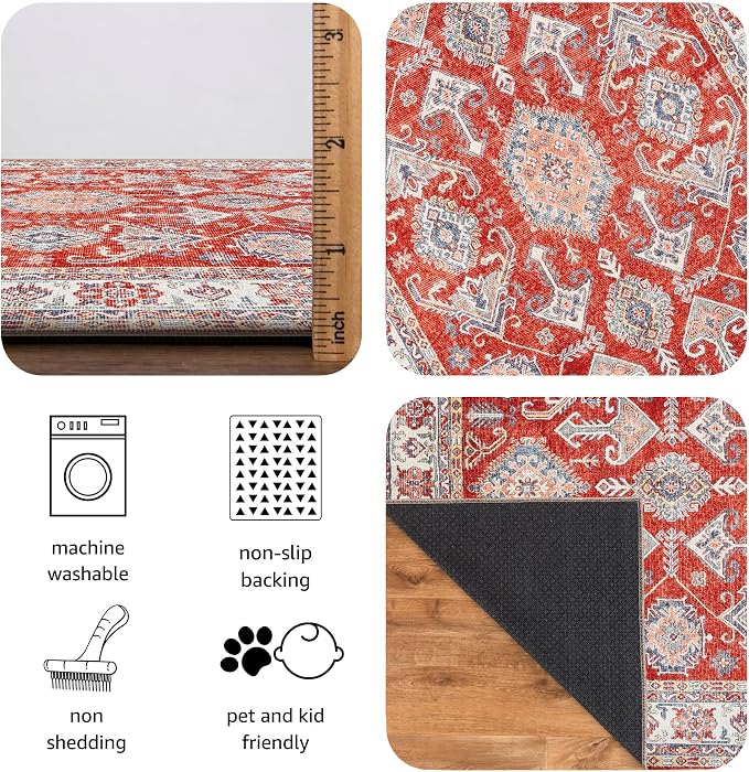 Keen Home Design Vintage Washable Area Rug, Non-Slip Low Pile, 9x12 | Machine Washable Cotton Chenille, 0.25In Low Pile, Rubber Non-Slip Back; Living Room, Bedroom, Dining Room