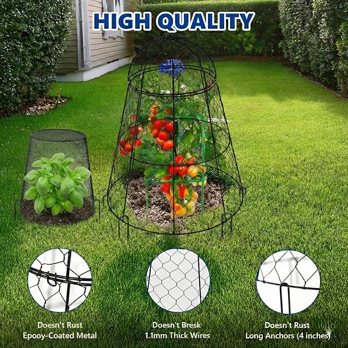 Garden Cloches for Plants, Chicken Wire Plant Cages, Plant Protectors from Animals, Combo Pack, 12 Pcs (6 Large 17.7" × 12.8" + 6 Small 5.87" × 9")