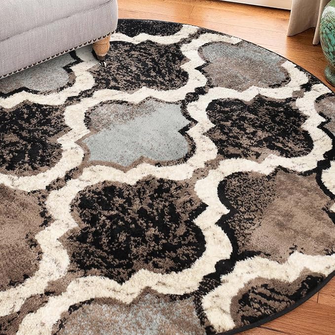 SUPERIOR Modern Indoor Area Rug, Non Slip Rug, 5' Round, A Chocolate | Geometric Design Floor Décor, Easy Care High Traffic Areas Living Dining Room, Bedroom, Office, Entryway, Viking Collection