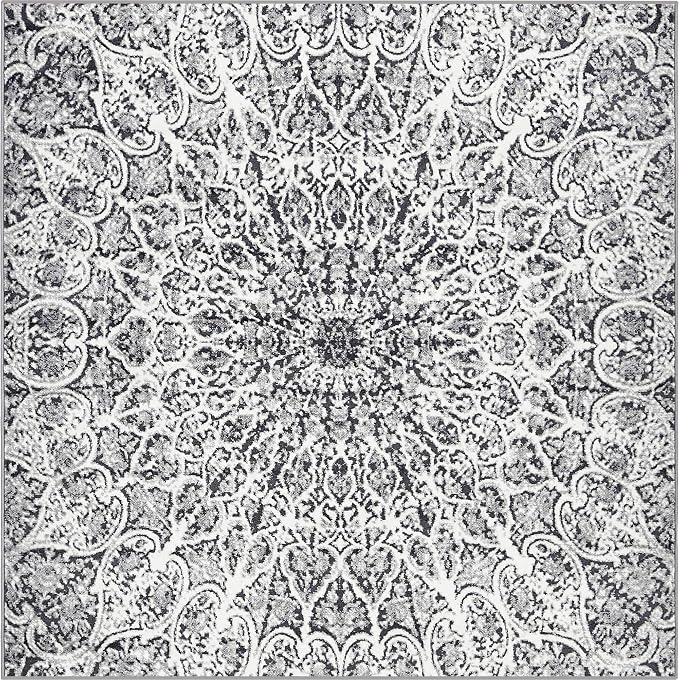 Unique Loom Sofia Collection Area Rug - Grace (6' 1" Square, Dark Gray/ Gray)