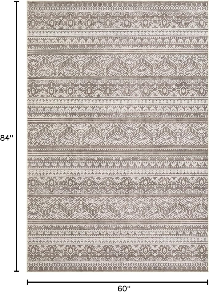 Tortania Area Rug Living Room Rugs - 5x7 Washable Large Soft Neutral Boho Moroccan Bohemian Farmhouse Rug Indoor Floor Carpet for Bedroom Under Dining Table Home Office Decor - Dark Brown