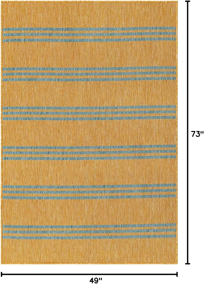 Unique Loom Outdoor Collection Area Rug - Anguilla (4' 1" x 6' 1" Rectangle, Yellow and Aqua/Light Blue)