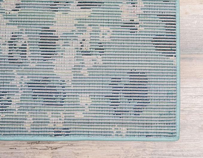 Unique Loom Jardin Collection Colorful, Vibrant, Abstract, Modern Area Rug (2' 7 x 10' 0 Runner, Blue/ Pink)
