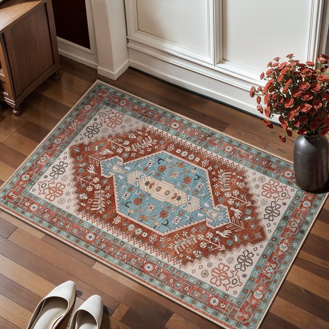 Ciicool 2x3ft Small Area Rug,Washable Boho Thin Mat for Entryway Kitchen | Oriental Non-Slip Low-Pile Indoor Carpet Soft Entry Rugs for Entrance Bedroom Kitchen Bathroom Foyer Decor