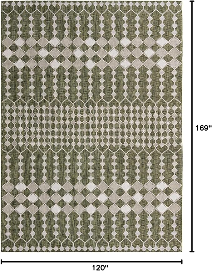 Unique Loom Outdoor Trellis Collection Area Rug - Traliccio (10' x 14' 1" Rectangle, Green/ Ivory)