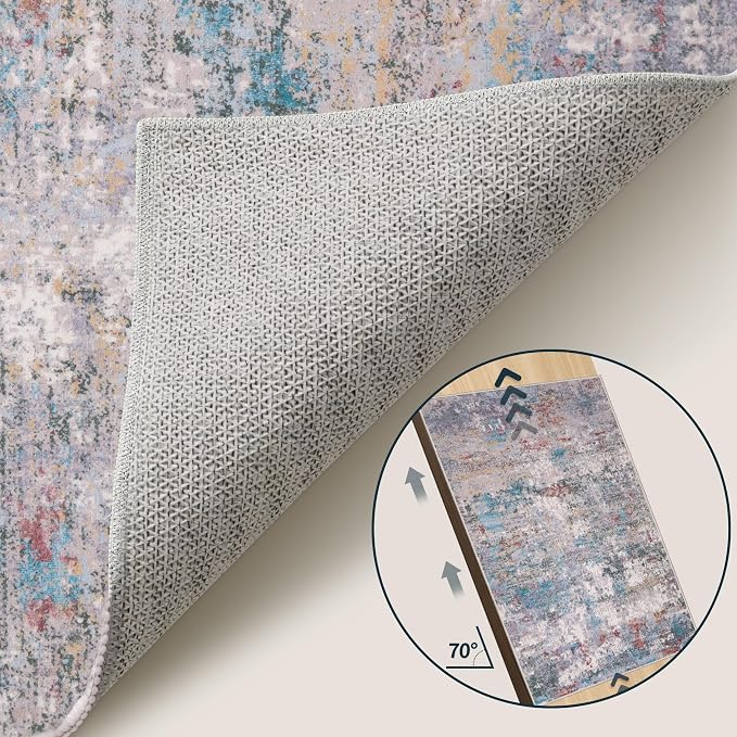 Tangsoo Abstract 2.6x10 Washable Runner Rug for Hallway,Runner Rug Non Slip | Modern Soft Low Pile Long Hallway Rug Runner, Contemporary Carpet Runners for Kitchen Bedroom Living Room Blue Grey Decor