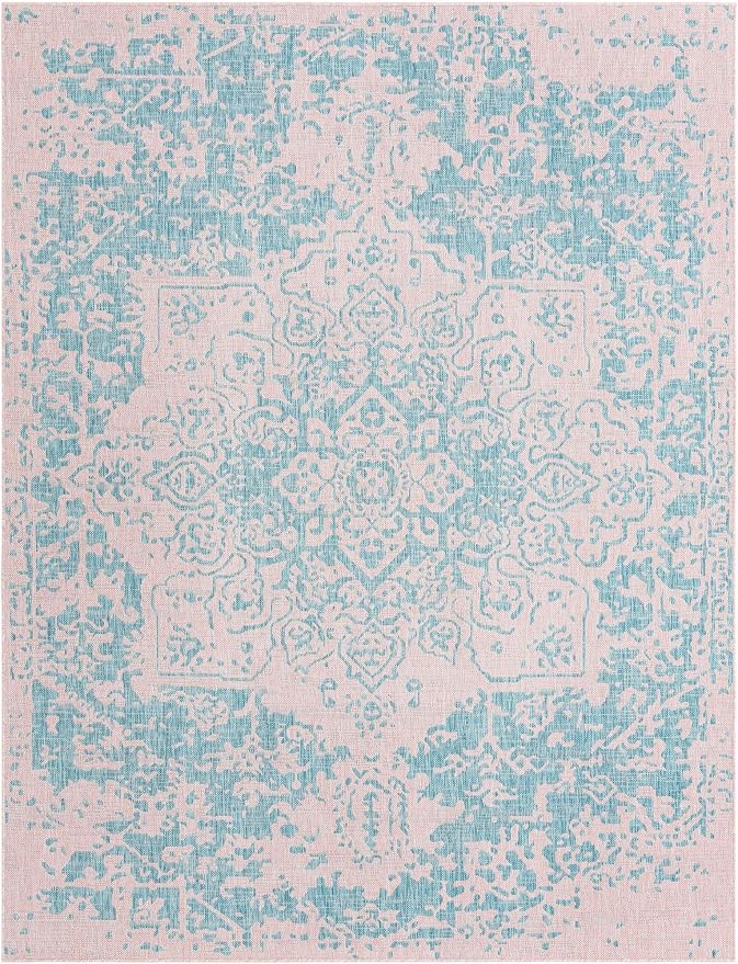 Unique Loom Jill Zarin Jill Zarin Outdoor Collection Area Rug - Dubai (7' 10" x 10' Rectangle, Pink and Aqua/Light Blue)