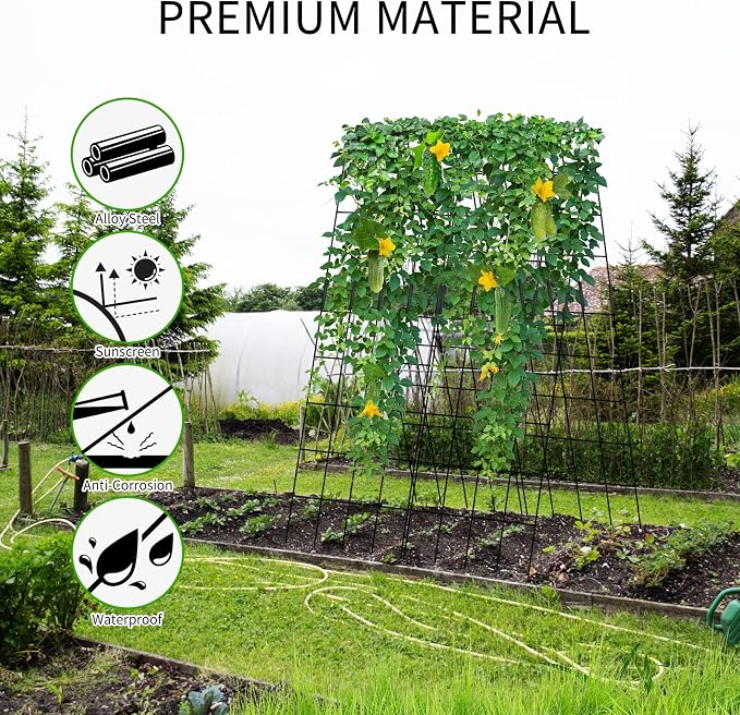 2 Pack Cucumber Trellis, 59" High Foldable A-Frame Garden Trellis for Raised Bed Garden Grow Support with Plant Support Clips Ties for Cucumber,Tomato, Climbing Plants and Flowers