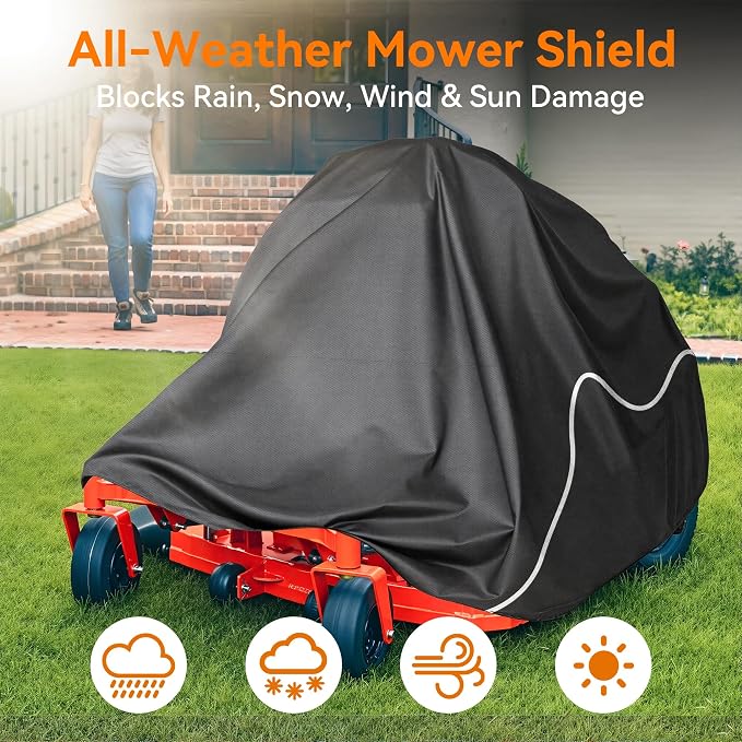 Zero Turn Mower Cover Heavy Mower Duty Riding Tractor Covers Shed Outdoor Lawn Mower Storage Accessories Fits Decks up to 60", 600D Polyester Oxford