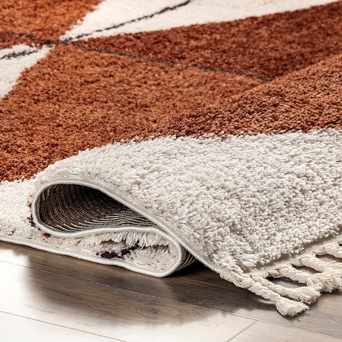 nuLOOM Kali Rust Diamond Power Loomed Runner Rug, 2' x 6' | Nuloom Kali Diamond 2' x 6' Runner Shag Rug for Living Room Bedroom Dining Room Nursery Entryway Hallway, Rust
