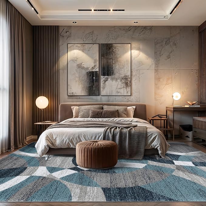 Rugshop Abstract Circles Contemporary High Traffic Area Rug Blue 9' x 12' | Rectangular, Size 9' x 12', Living Room, Bedroom, Dining Room, Home Office, Kitchen, Entryway, Hallway, Nursery, Kids Room