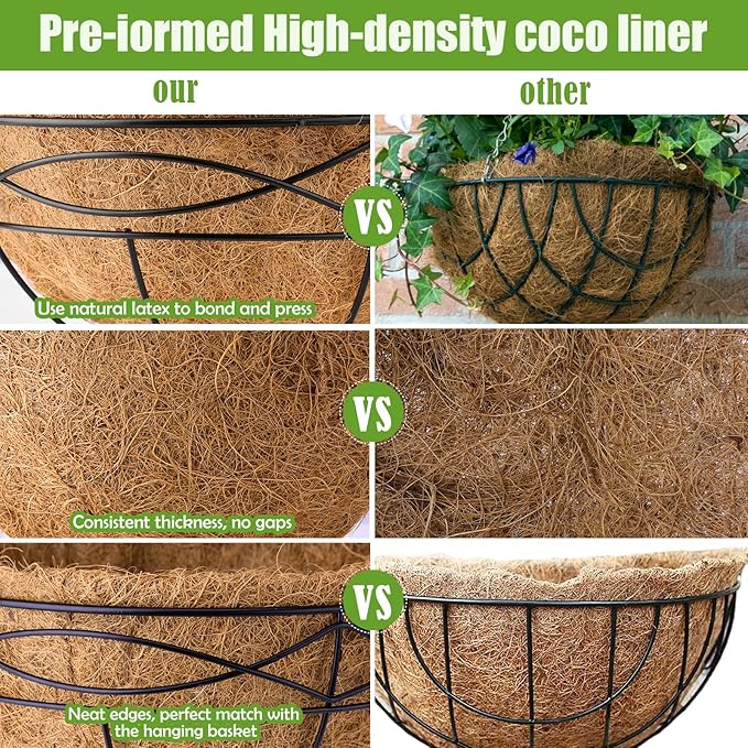 20 Inch Natural Coconut Husk Fiber Liners for planters Round Coco Replacement Liners for Hanging Flower Basket Planter Large Coco Coir Pots for Outdoor Garden Planting – 2 Pack