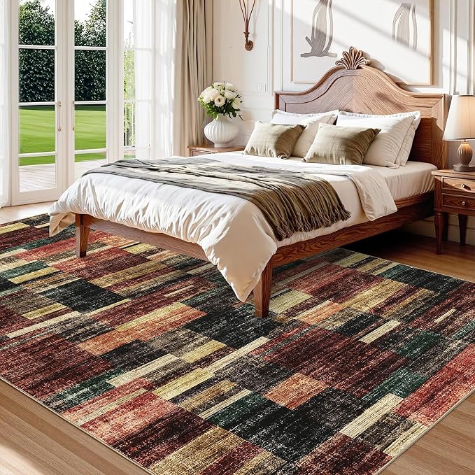 GarveeHome Washable Rug 8x10 Rugs for Living Room Modern Bedroom Rug Large Area Rug Non Slip Throw Rugs Soft Low Pile Stain Resistant Carpet for Nursery Classroom Dining Room 8 ft x10 ft Red
