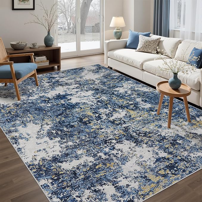 Tosuoka 5x7 Area Rugs for Living Room Abstract Washable Blue Multi Rug | With Anti-Slip Backing，Non-Shedding，Stain-Resistant，Soft Modern Large Carpet for Bedroom Dining Room Farmhouse Nursery