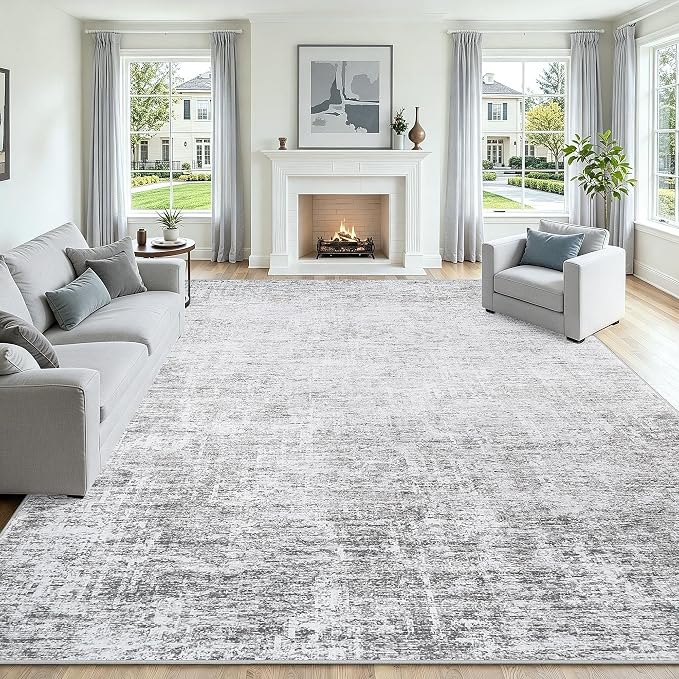 Washable 8x10 Abstract Black Area Rugs for Living Room | Large Modern Neutral Rugs Soft Non Slip Stain Resistant Low Pile Carpet Dining Room Bedroom Indoor Nursery Home Office