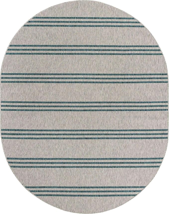 Unique Loom Outdoor Collection Area Rug - Anguilla (7' 10" x 10' Oval, Light Gray/ Teal)