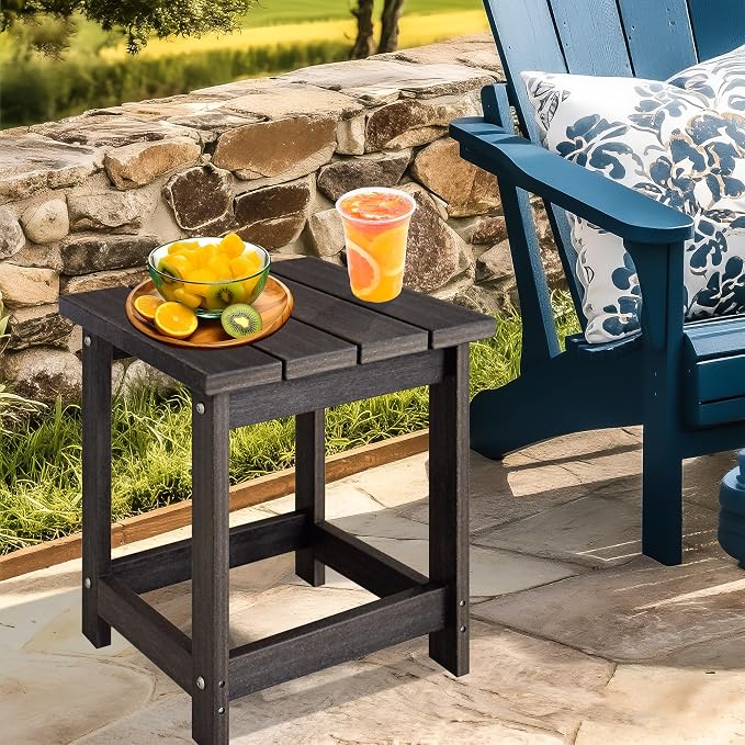 LZRS Patio Side Table, Heavy Duty HDPE Outdoor End Table with Wood Texture, Weatherproof Composite Table for Adirondack Chairs, Deck, Pool, Indoor/Outdoor, No Peeling or Cracking(Brown Mixture)