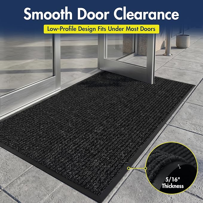 Notrax 109 Industrial Door Mat, 3' x 5' Entrance Mat, Heavy Duty Commercial Rugs for Entryway, Welcome Lobbies, Garage, and Mudroom, Made in the USA, Charcoal Black, Brush Step 109S0035CH