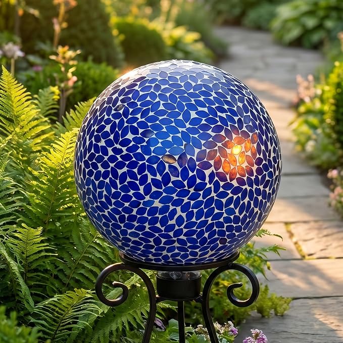 Sunnydaze 10" Mosaic Glass Gazing Ball for Garden, Globe for Outdoor Decor | Lavender, Decorative Sphere Fits Most Stands, Garden Ball for Outside, Flower Bed, Backyard, or Indoor Display