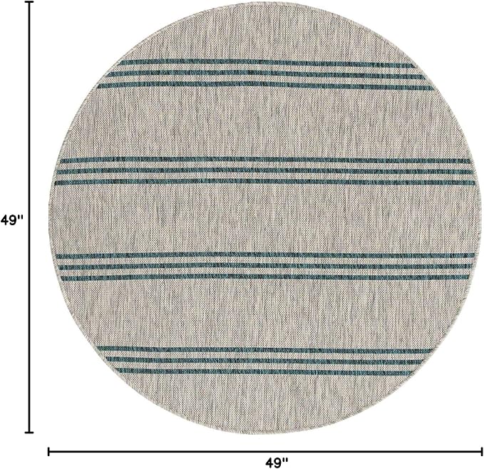 Unique Loom Jill Zarin Outdoor Collection Area Rug - Anguilla (4' 1' Round, Light Gray/ Teal)