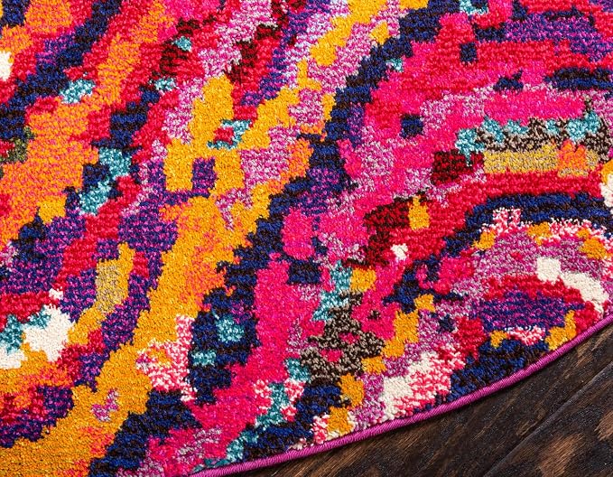 Unique Loom Estrella Collection Colorful, Abstract, Geometric, Gradient, Modern Area Rug (8' 0 x 8' 0 Round, Multi/Pink)