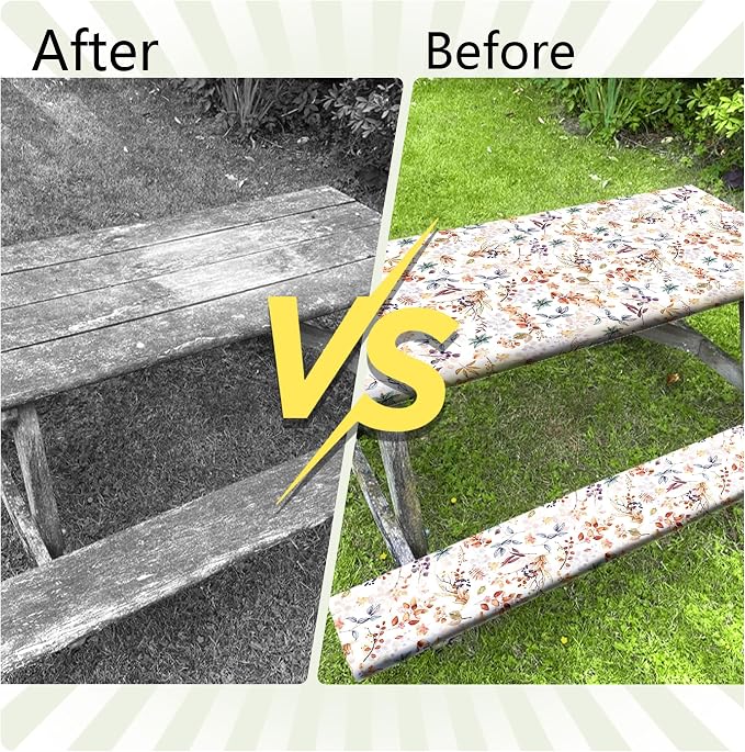 Picnic Table Cover with Bench Covers Elastic Colorful Floral Patterns Waterproof Tablecloth with Drawstring Bag Camping Gear and Essentials Rv Accessories Road Trip Supplies Car Travel Must Haves