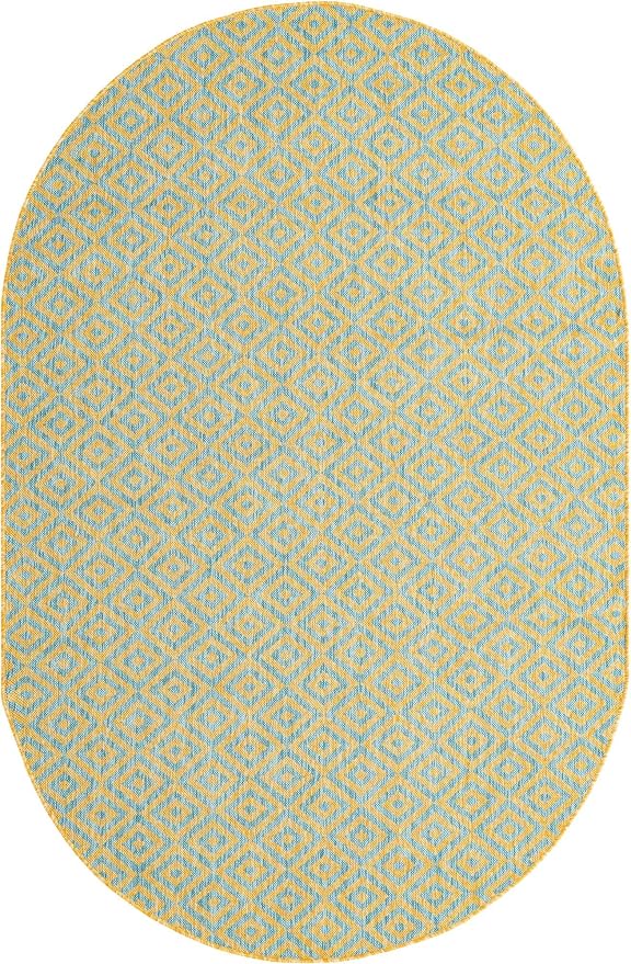 Unique Loom Jill Zarin Jill Zarin Outdoor Collection Area Rug - Costa Rica (5' 3" x 8' Oval, Yellow and Aqua/Light Blue)