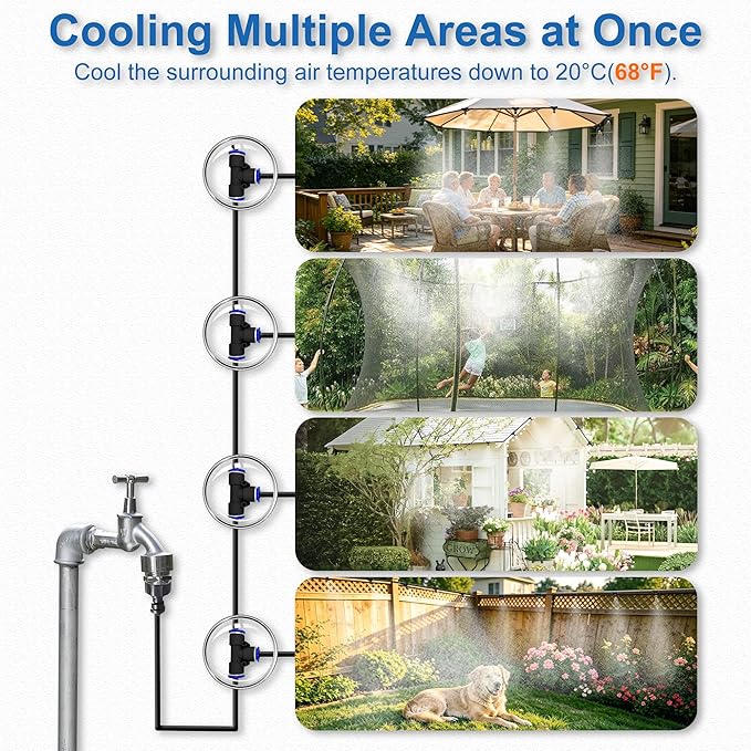 Misters for Outside Patio, 80FT|24M Outdoor Water Misting Cooling System. Backyard Mist Kit for Garden Greenhouse Fan Deck Umbrella Canopy Pool Porch Trampoline Sprinkler Park BBQ Party Accessories