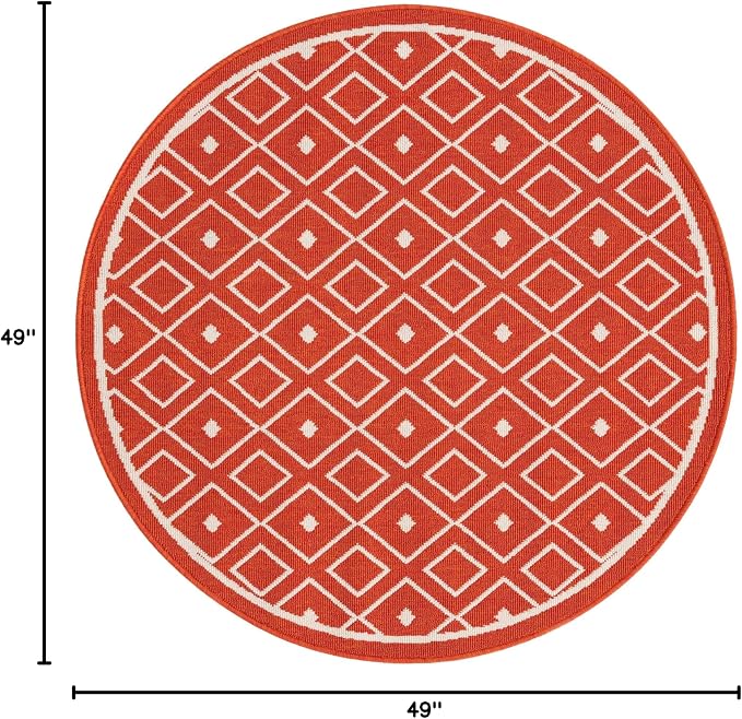 Unique Loom Outdoor Trellis Collection Area Rug - Kafes (4' 1" Round, Rust Red/ Ivory)