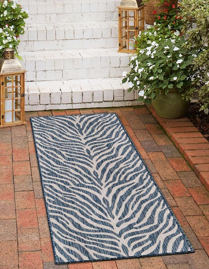 Unique Loom Outdoor Safari Collection Area Rug - Tsavo (2' x 8' Runner, Blue/ Ivory)