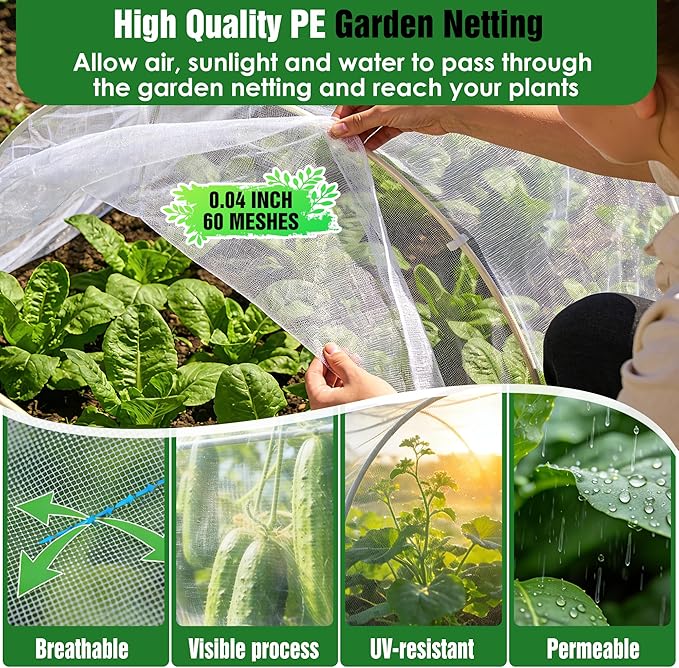 10 X 60FT Garden Mesh Netting Ultra Fine Mesh Netting Pest Barrier, Insect Bug Bird Netting for Vegetables Fruit Flower Garden Protection, Thickened 60 Mesh Row Covers Fabric Screen from Birds Bugs