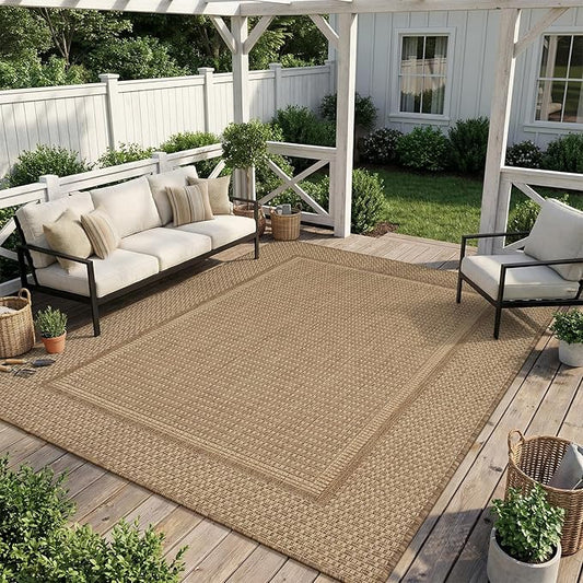 MontVoo-3x5 Outdoor Rug Porch Entryway Rug-Polypropylene Indoor Outdoor Rugs for Entryway Kitchen Balcony Patio, Textured Weave, Durable, Fade-Resistant, Non-Shedding, Modern Neutral Brown
