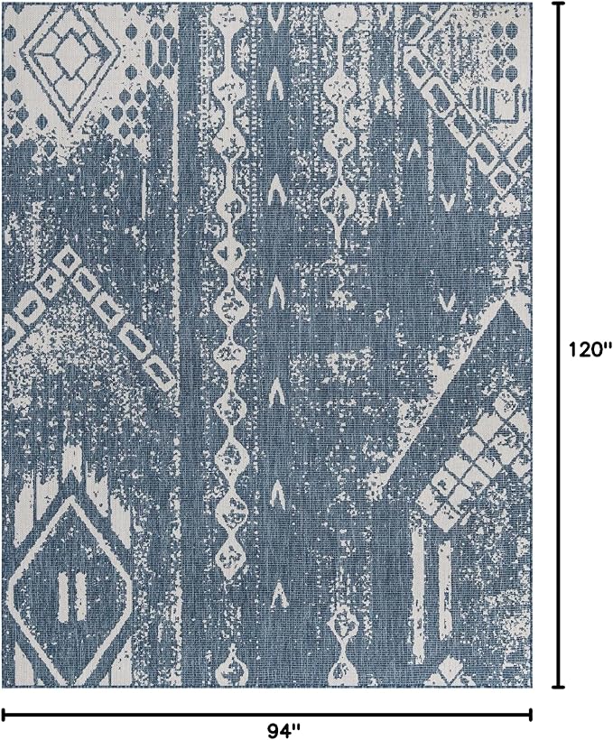 Unique Loom Outdoor Bohemian Collection Area Rug - Anthro (7' 10" x 10' Rectangle, Blue/ Ivory)
